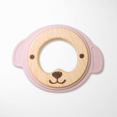 KIANAO Pacifiers & Teethers Light Pink Bear Silicone & Wood Teether