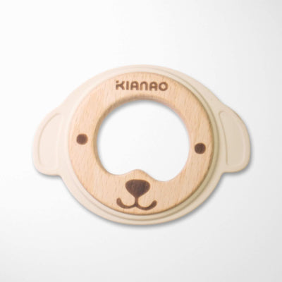 KIANAO Pacifiers & Teethers Pearl Beige Bear Silicone & Wood Teether